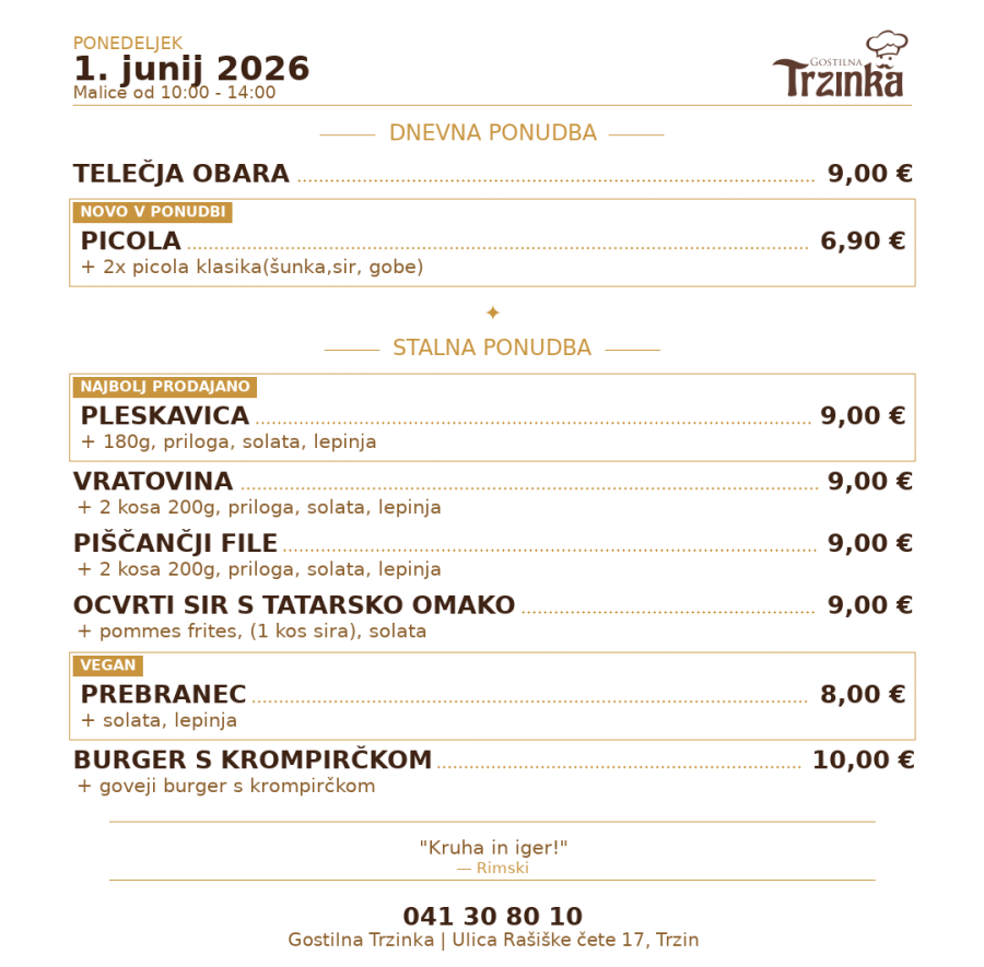 Dnevne malice – 1. junij 2026